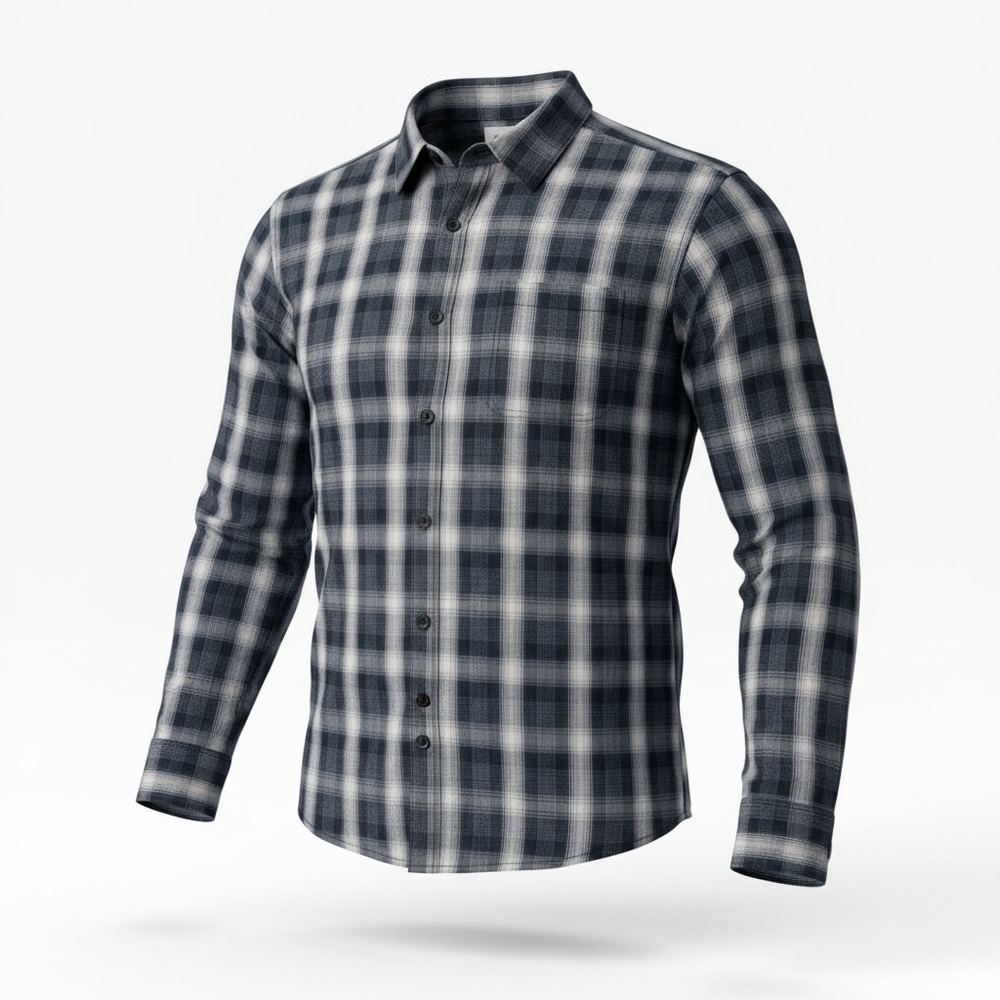 Columbia Mens Plaid Button Down Shirt Black Grey Long Sleeve Stretch Large